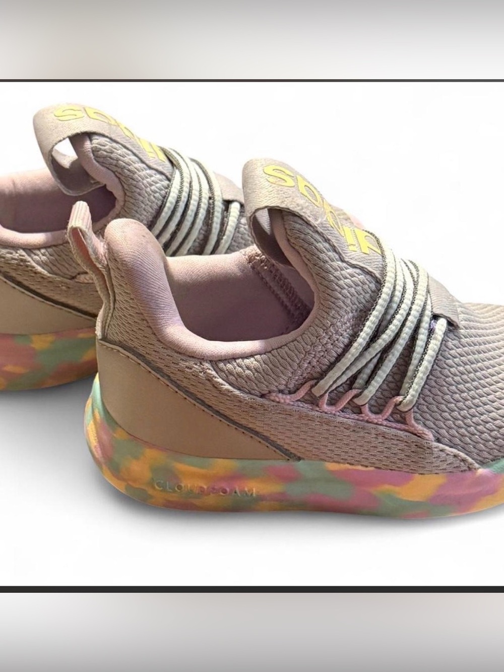 Adidas Toddler lite Racer 7.0 Pink Knit Sneakers with Multicolor Marbled Sole